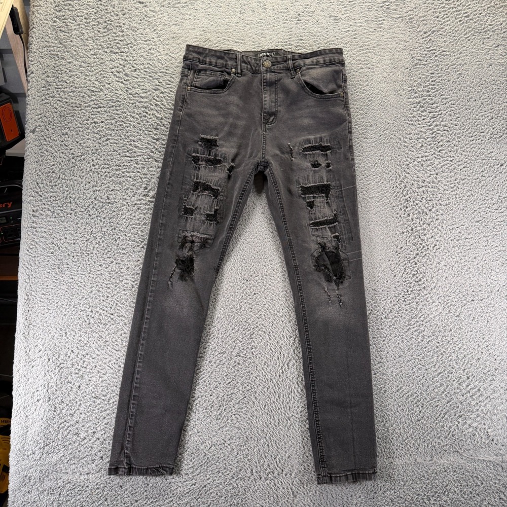 Freehold Jeans Mens 34x30 Gray Cotton Denim Skinny Leg Distressed Faded Stretch